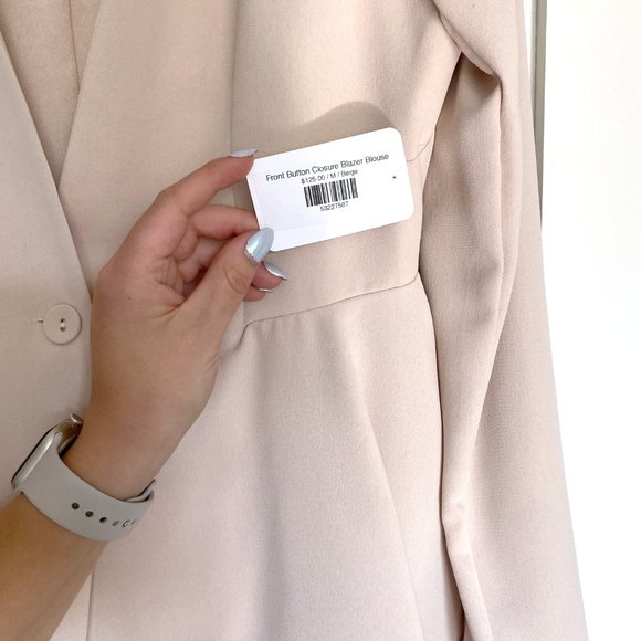 DO+BE Single Button Closure Blazer Blouse - Beige Size M - Picture 2 of 4